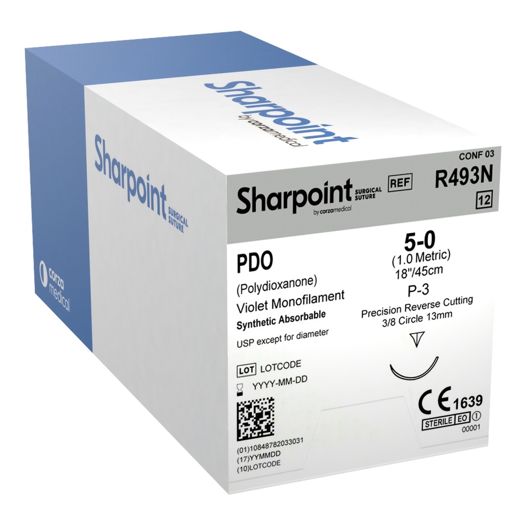 Surgical Specialties Sharpoint Plus 5-0 18 inch Polydioxanone Suture with Needle and Violet, 12 per Box
