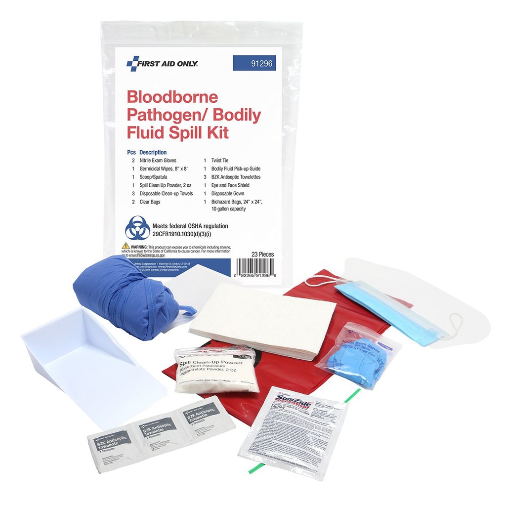 First Aid Only Bloodborne Pathogen-Bodily Fluid Spill Clean Up Kit with Plastic Bag