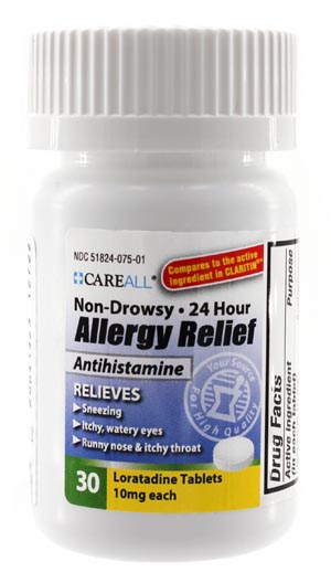 Loratadine Allergy Relief, 10mg, Non-Drowsy, 24-Hour Formula, Compares to the active ingredient in Claritin® Tablets, 30 ct, 24 btl/cs