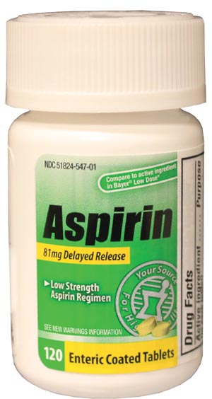 Aspirin, Adult, Low Dose 81mg, Enteric Coated Tablets, 120/btl, 24 btl/cs, Compare to the Active Ingredient in Bayer® Low Dose