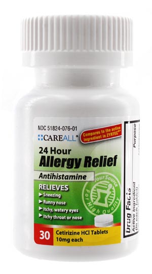Cetirizine Allergy Relief, 10mg, Compares to the active ingredient in Zyrtec® Tablets, 30 ct, 24 btl/cs