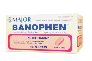 Banophen, Mini-Tabs, 25mg, 100s, Compare to Benadryl® Mini-Tabs, NDC# 00904-5551-59