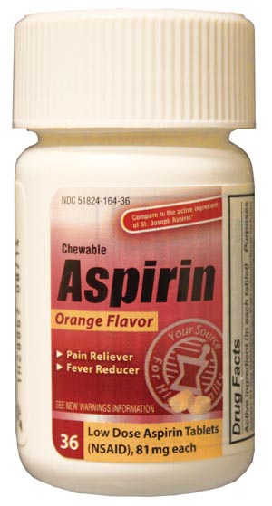 Aspirin, Chewable Tablets, 81mg, 36/btl, 24 btl/cs, Compare to St. Joseph® Aspirin