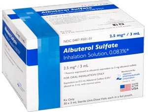 Albuterol Sulfate Inhalant Solution, USP, 0.083%, 3mL, 60/ctn