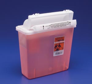 IN-ROOM Sharps Container, 5 Qt, Transparent Red, SHARPSTAR Lid & Counter-Balanced Door, 12½"H x 5½"D x 10¾"W, 20/cs (24 cs/plt) **On Manufacturer Allocation - Supplies may be Limited and/or may Experience Longer than Normal Lead Times**