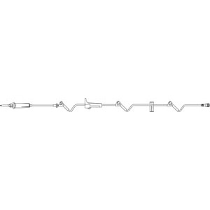 Admin Set, Universal Spike, Check Valve, SAFELINE Injection Sites 6", 30" & 88" Above Distal End, Slide Clamp, SPIN-LOCK Connector, 21 mL Priming Volume, 115"L, 15 Drops/mL, DEHP & Latex Free (LF), 50/cs (Rx)