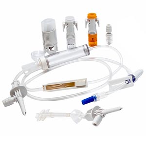 Tevadaptor Connecting Set, Includes: Drip Chamber, ULTRASITE Needless Valve, Proximal Non-Vented Spike, On/Off Clamp, Roller Clamp, Slide Clamp, Male Luer Connector, PV 12 ml, 43"L, Latex-Free (LF), 70/cs
