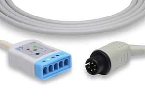 ECG Trunk Cable, 3/5 Leads, Mindray > Datascope Compatible w/ OEM: 0012-00-1255-01, 0012-00-1255-02, 0012-00-1255-03, 0012-00-1255-04, 0012-00-1255-05, 0012-00-1255-06, 0010-30-42782, CB-83516R-DS