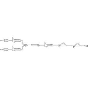 Admin Set, Y-Type, 3 Roller Clamps, Drip Chamber, 170µ Blood Filter, Injection Sites 6" & 28" Above Distal End, SPIN-LOCK Connector, 36mL Priming Volume, 96"L, 10 Drops/mL, 50/cs (Rx)