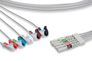  DIN Style Compatible ECG Leadwire, 5 Leads Pinch/Grabber, Compatible w/ OEM: 012-0286-01, 012-0286-02, LW-3090040/5A, LW-3090024/5A, LW-3090040/5A, LKM026, 012-0286-00, 008-0319-00