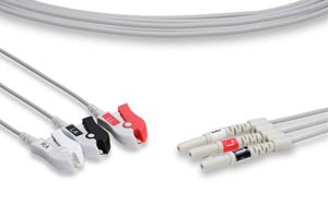  DIN Style Compatible ECG Leadwire, 3 Leads Pinch/Grabber, Compatible w/ OEM: 012-0296-00, 012-0284-00, LW-3090040/3A, LW-3090024/3A, LKM002, 900716-001