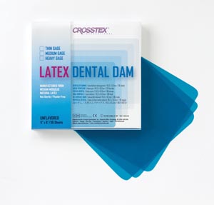 [19302] Crosstex Dental Dam, Thin, Blue, 6" x 6", Unflavored, 36 sheets/bx