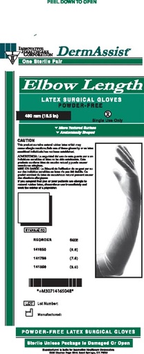 [141650] Innovative Dermassist® Elbow Length (18½") Gloves PF Textured Latex Sterile Surgical