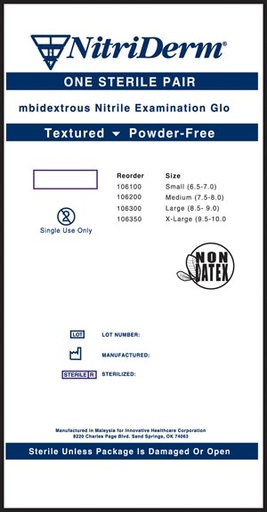 [106200] Innovative Nitriderm® Sterile Powder-Free Nitrile Exam Gloves, Medium, Nitrile, Sterile, PF