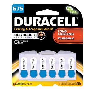 [DA675B6W] Duracell® Hearing Aid Battery, Zinc Air, Size 675, 6pk