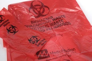 [F169] Medegen Infectious Waste Bag, 38" x 45", Red/ Black, 3 mil, 44 Gal, 100 rl/cs