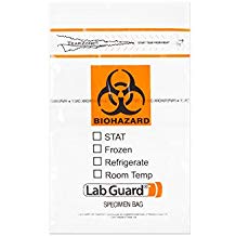 [4075] Medegen Transport Bag, Biohazard Symbol, 6" x 9", Clear/ Black/ Orange, Zip Closure
