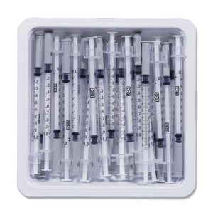 [305542] BD Precisionglide™ Allergist Trays/1mL, Permanently Attached Needle, 27G x 3/8", Regular B