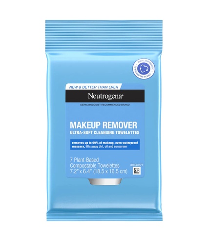 [45105] Johnson & Johnson Neutrogena Compostable Makeup Remover Cleansing Towelettes, 24/Case