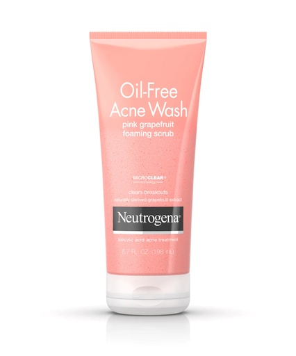 [05375] Johnson & Johnson Neutrogena 6.7 fl oz Grapefruit Oil-Free Acne Wash Foaming Scrub, Pink, 12/Case