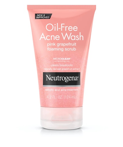 [05360] Johnson & Johnson Neutrogena 4.2 fl oz Grapefruit Oil-Free Acne Wash Foaming Scrub, Pink, 12/Case