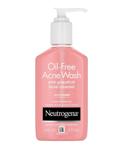 [05365] Johnson & Johnson Neutrogena 6 fl oz Grapefruit Oil-Free Acne Wash Facial Cleanser, Pink, 12/Case