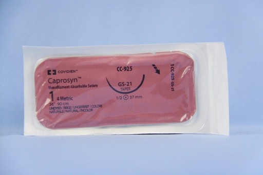 [CC925] Medtronic Caprosyn 36 inch 1/2 Circle Size 1 GS-21 Monofilament Absorbable Suture, 36/Box
