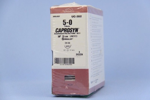 [UC202] Medtronic Caprosyn 30 inch 1/2 Circle Size 5-0 CV-23 Monofilament Absorbable Suture, 36/Box