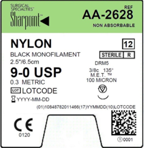 [AA-2628] Surgical Specialties Sharpoint 5 mm x 2.5 inch Nylon Non Absorbable Suture with Needle and Black, 12 per Box