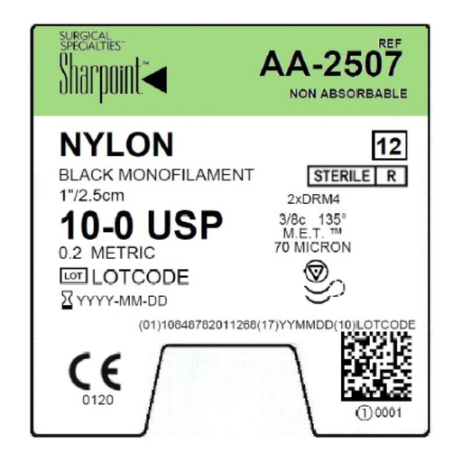 [AA-2507] Surgical Specialties Sharpoint 4 mm x 1 inch Nylon Non Absorbable Suture with Needle and Black, 12 per Box