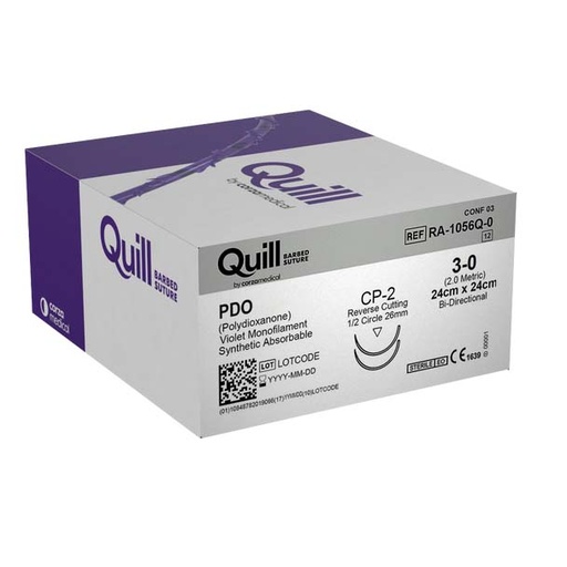 [RA-1056Q-0] Surgical Specialties Quill 3-0 26 mm Polydioxanone Absorbable Suture with Needle and Violet, 12 per Box