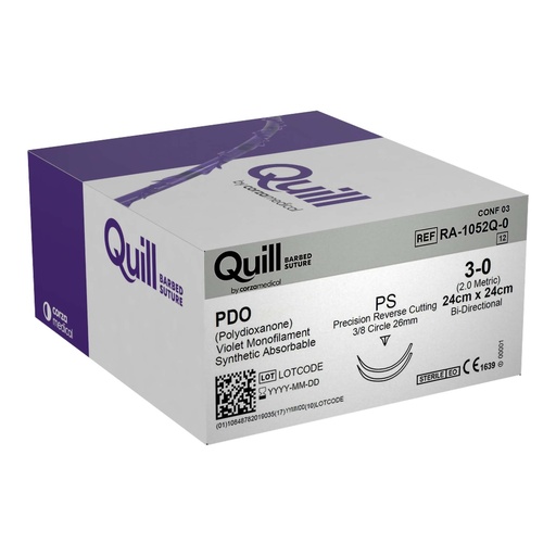 [RA-1052Q-0] Surgical Specialties Quill 3-0 24 cm Polydioxanone Absorbable Suture with Needle and Violet, 12 per Box