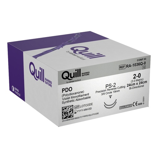 [RA-1036Q-0] Surgical Specialties Quill 2-0 24 cm Polydioxanone Absorbable Suture with Needle and Violet, 12 per Box