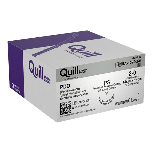 [RA-1020Q-0] Surgical Specialties Quill 2-0 26 mm Polydioxanone Absorbable Suture with Needle and Violet, 12 per Box