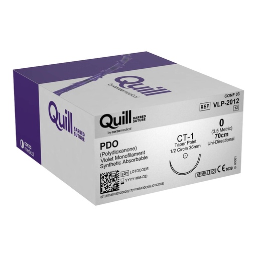 [VLP-2012] Surgical Specialties Quill 36 mm x 70 cm Polydioxanone Absorbable Suture with Needle and Violet, 12 per Box