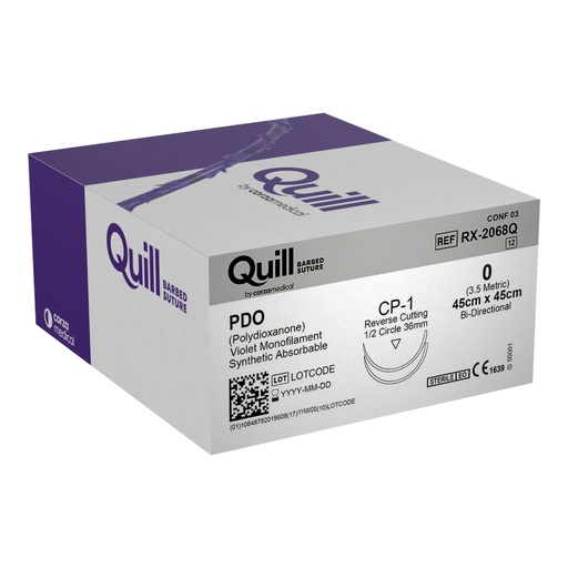 [RX-2068Q] Surgical Specialties Quill 0 45 cm Polydioxanone Absorbable Suture with Needle and Violet, 12 per Box