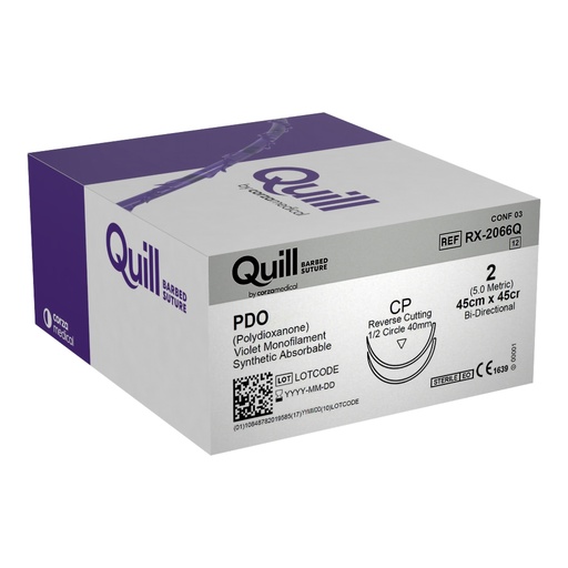 [RX-2066Q] Surgical Specialties Quill 2 45 cm Polydioxanone Absorbable Suture with Needle and Violet, 12 per Box