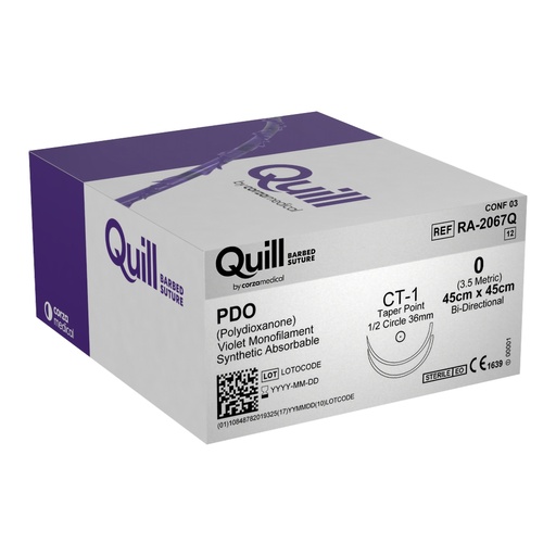 [RA-2067Q] Surgical Specialties Quill 0 45 cm Polydioxanone Absorbable Suture with Needle and Violet, 12 per Box