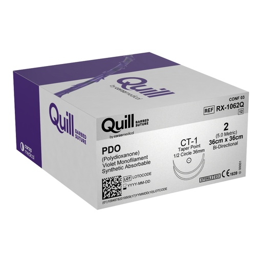 [RX-1062Q] Surgical Specialties Quill 2 36 mm Polydioxanone Absorbable Suture with Needle and Violet, 12 per Box