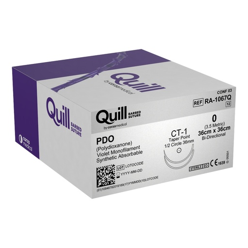 [RA-1067Q] Surgical Specialties Quill 0 36 cm Polydioxanone Absorbable Suture with Needle and Violet, 12 per Box