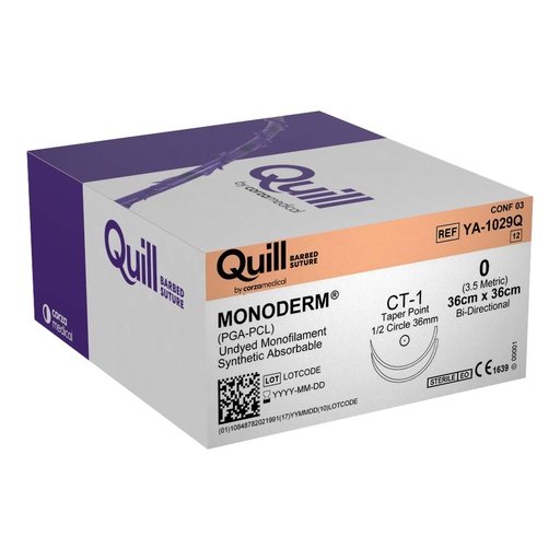 [YA-1029Q] Surgical Specialties Quill Monoderm 36 mm Taper Point Polyglycolic Acid / PCL Absorbable Suture with Needle and Undyed, 12 per Box