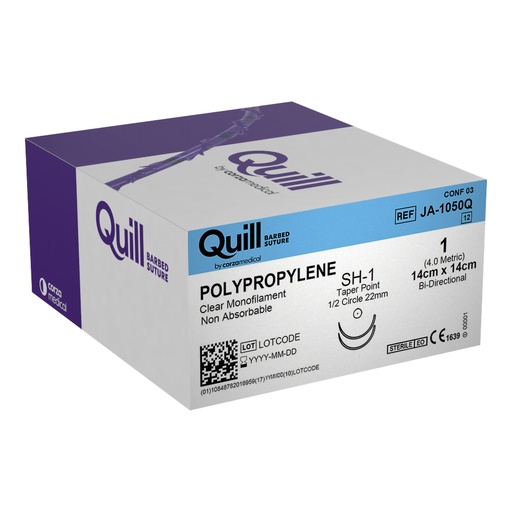 [JA-1050Q] Surgical Specialties Quill 1 14 cm Polypropylene Non Absorbable Suture with Needle and Undyed, 12 per Box