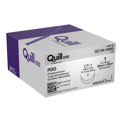 [RX-1059Q] Surgical Specialties Quill 1 30 cm Polydioxanone Absorbable Suture with Needle and Violet, 12 per Box