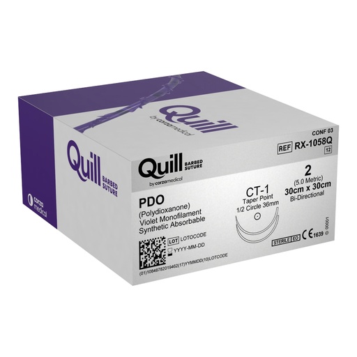 [RX-1058Q] Surgical Specialties Quill 2 30 cm Polydioxanone Absorbable Suture with Needle and Violet, 12 per Box