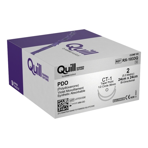 [RX-1033Q] Surgical Specialties Quill 2 24 cm Polydioxanone Absorbable Suture with Needle and Violet, 12 per Box