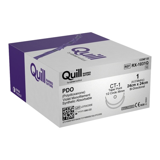 [RX-1031Q] Surgical Specialties Quill 1 24 cm Polydioxanone Absorbable Suture with Needle and Violet, 12 per Box