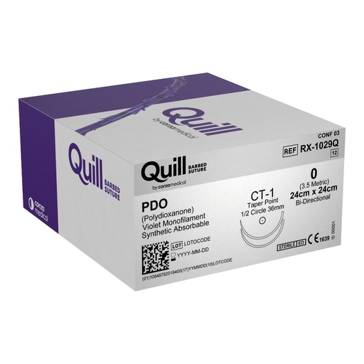 [RX-1029Q] Surgical Specialties Quill 36 mm x 24 cm Polydioxanone Absorbable Suture with Needle and Violet, 12 per Box