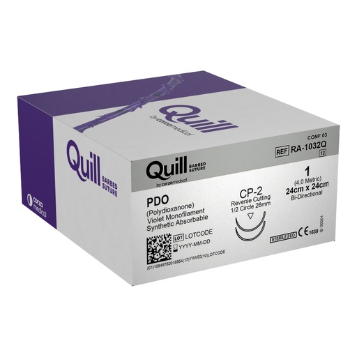 [RA-1032Q] Surgical Specialties Quill 1 24 cm Polydioxanone Absorbable Suture with Needle and Violet, 12 per Box