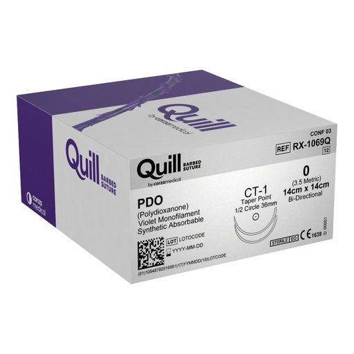 [RX-1069Q] Surgical Specialties Quill 0 14 cm Polydioxanone Absorbable Suture with Needle and Violet, 12 per Box