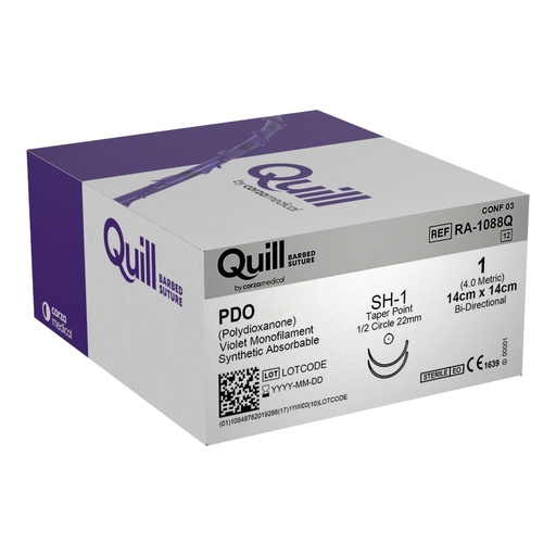[RA-1088Q] Surgical Specialties Quill 1 22 mm Polydioxanone Absorbable Suture with Needle and Violet, 12 per Box